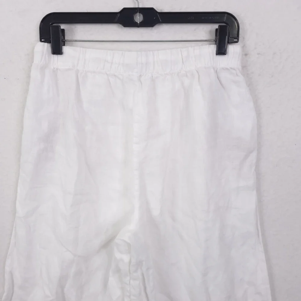 Zara Linen Wide Leg Pants Womens M White Cropped Drawstring Coastal Summer
